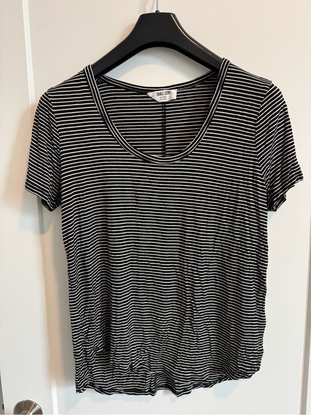 Double Zero Black and White Striped Scoop Neck Short Sleeve Tee